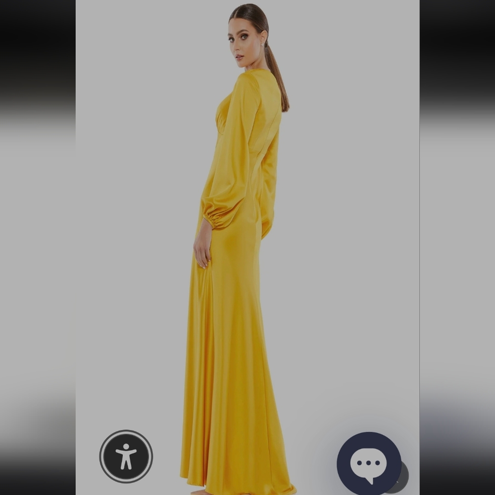 Mac Duggal Elegant Yellow Long Sleeve Dress - Picture 3 of 10